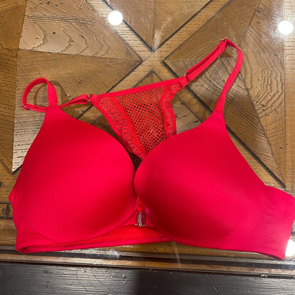Victoria's Secret Bright Red Lace-Back T-Shirt Bra